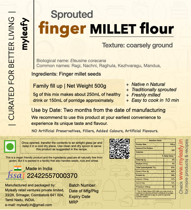 finger MILLET flour - sprouted & coarsely ground
