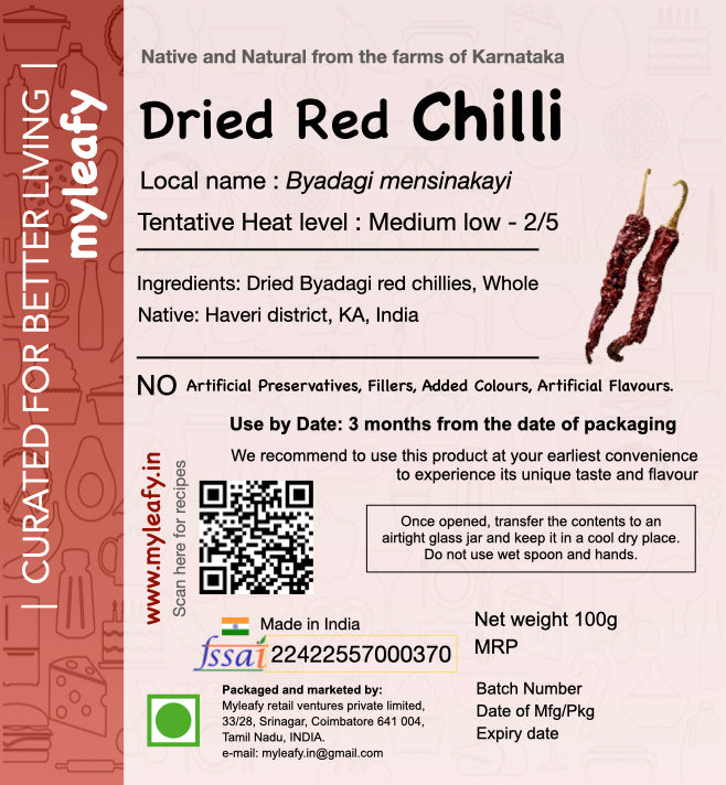 Dried Red Chillies, Byadagi, whole