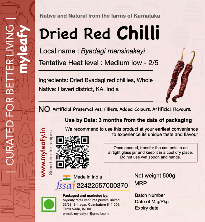 Dried Red Chillies, Byadagi, whole