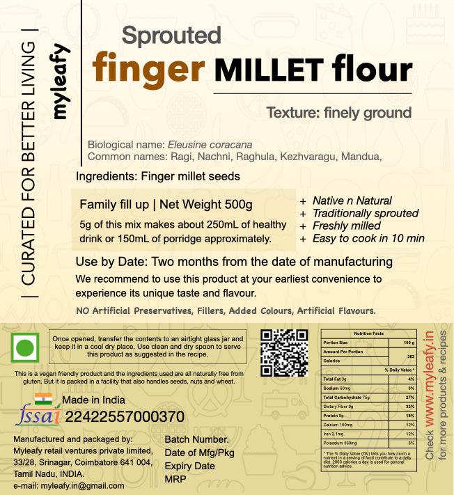 finger MILLET flour - sprouted & finely ground