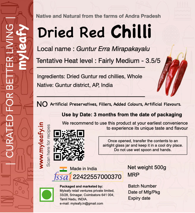 Dried Red Chillies, Guntur, whole