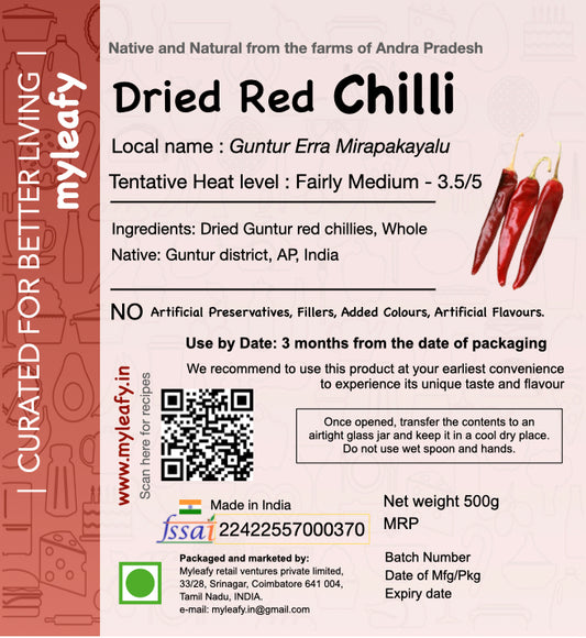 Dried Red Chillies, Guntur, whole