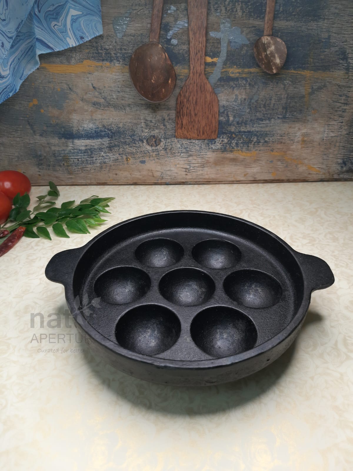 7 Cavity Cast Iron Appam / Paniyaram / Paddu / Aebleskiver / Poffertjes Pan (conditioned)